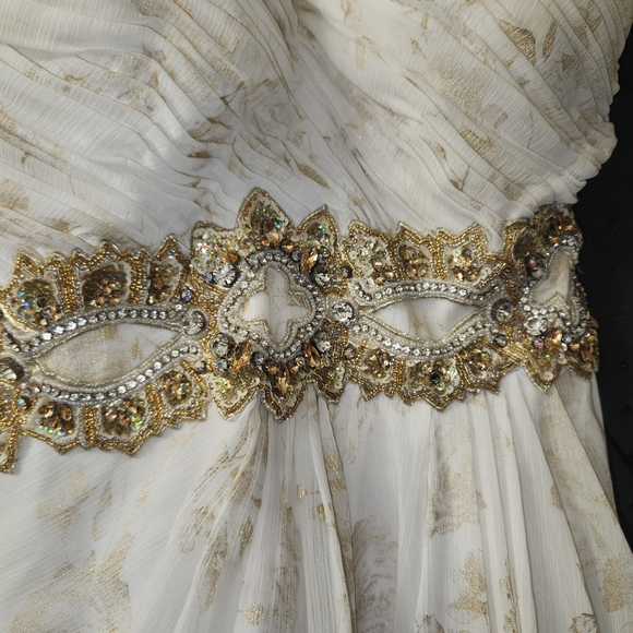 Strapless White Dress with Gold Accents - Picture 4 of 6